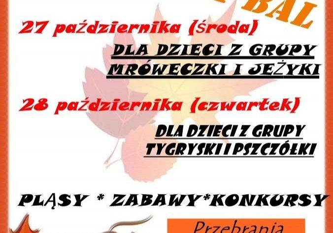 Plakat informacyjny o jesiennym balu w przedszkolu