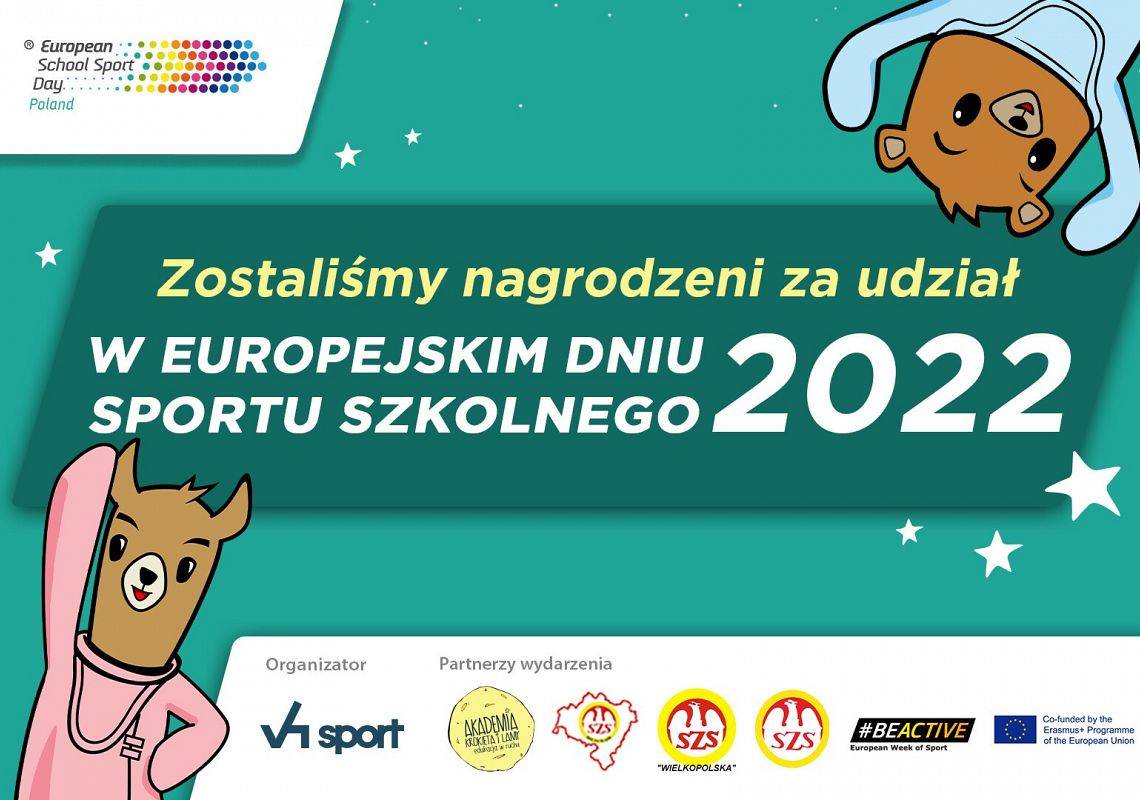 obrazek z internetu z napisem: zostaliśmy nagrodzeni za udział w europejskim dniu sportu szkolnego 2022