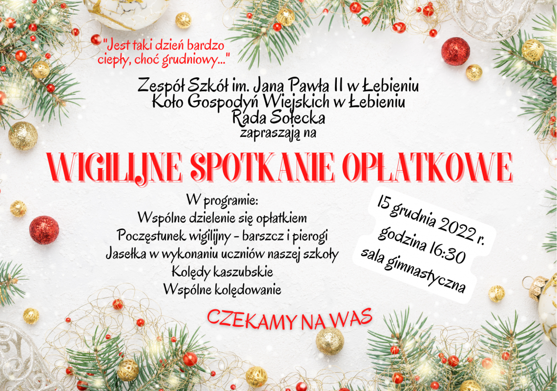plakat informacyjny na temat spotkania opłatkowego