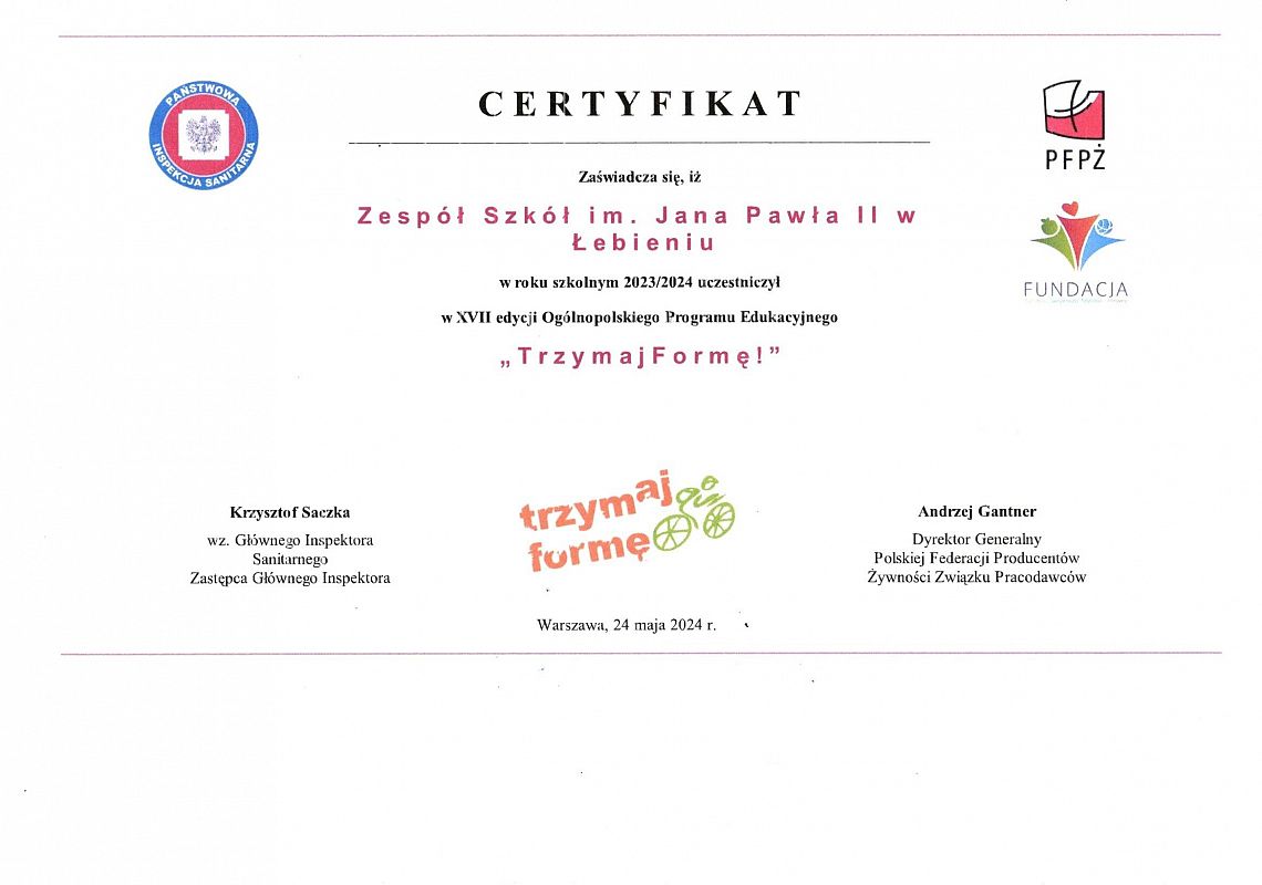 certyfikat trzymaj formę