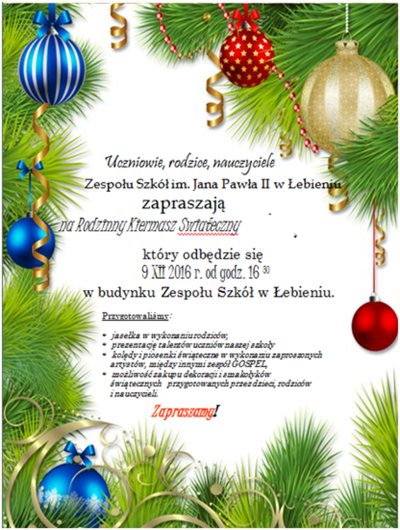 Grafika #0: Zaproszenie na Kiermasz Bożonarodzeniowy
