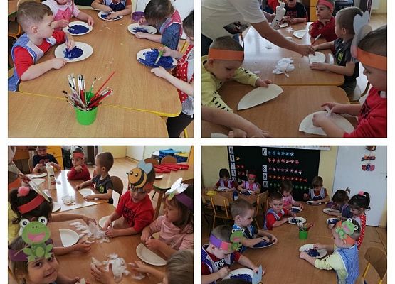 Dzieci wykonują wiosenne prace plastyczne