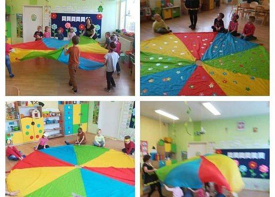 Wiosenne zabawy chustą animacyjną.