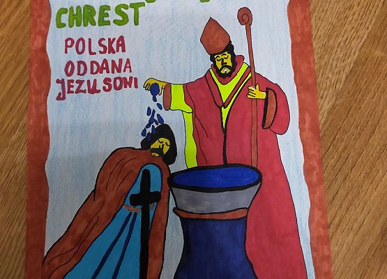 Praca plastyczna ucznia "Chrzest Polski"