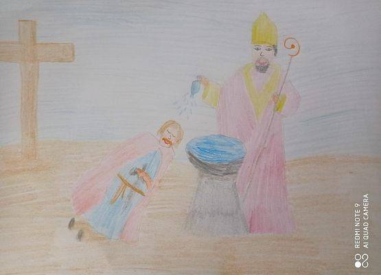 Praca plastyczna ucznia "Chrzest Polski"