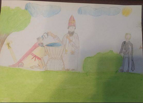 Praca plastyczna ucznia "Chrzest Polski"