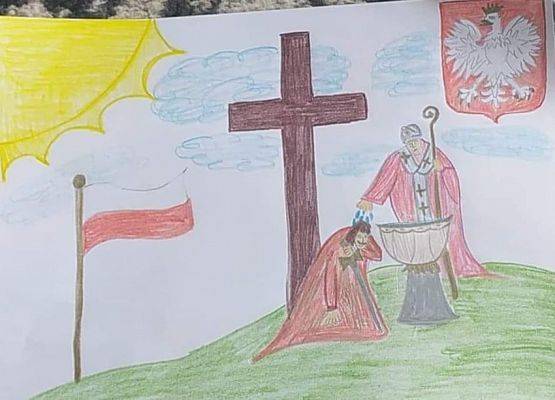 Praca plastyczna ucznia "Chrzest Polski"