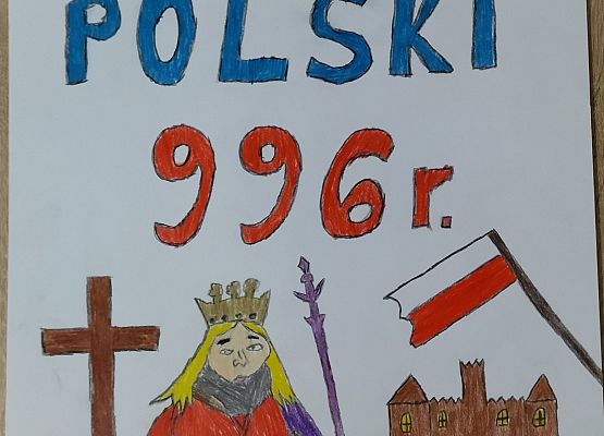 Praca plastyczna ucznia "Chrzest Polski"