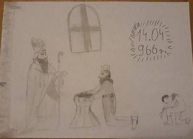 Praca plastyczna ucznia "Chrzest Polski"