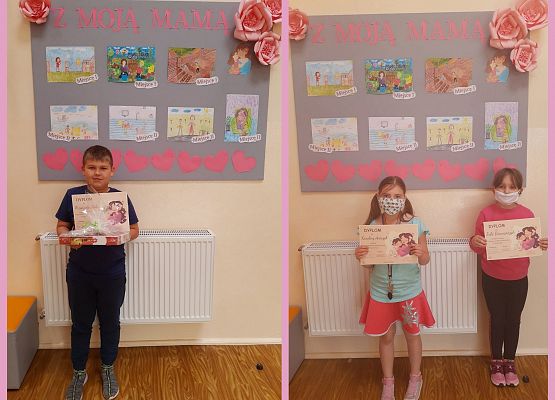 Uczniowie z dyplomem i nagrodami