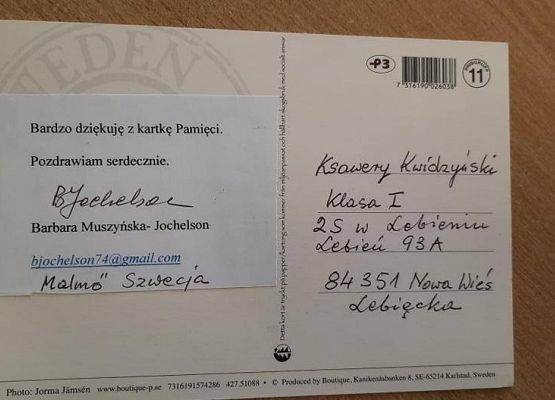 Kartka od uczestniczki Powstania Warszawskiego dla naszego ucznia