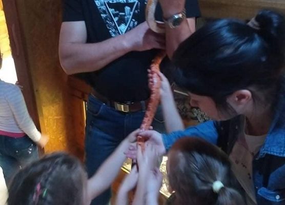 Przewodnik pokazuje przedszkolakom węża