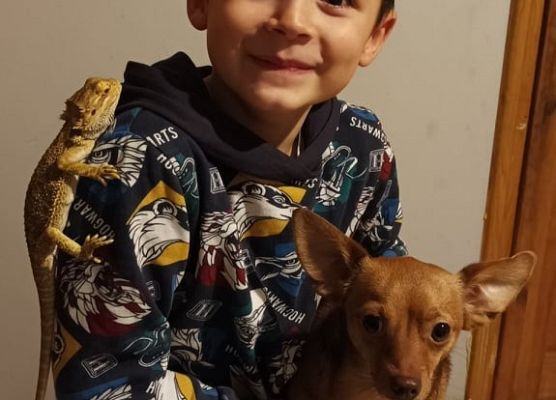 Chłopiec trzyma psa