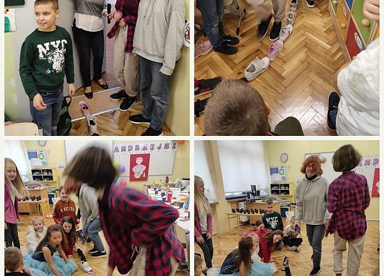 Uczniowie przekładają buty