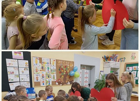 Uczniowie przebijają szpilką papierowe serce