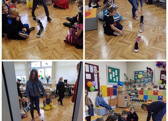 Uczniowie ustawiają buty