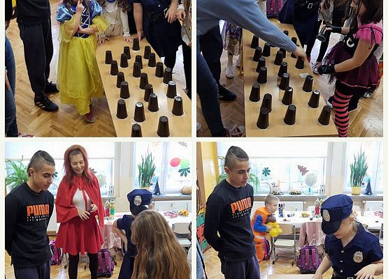 Uczniowie podczas wróżb z kubków