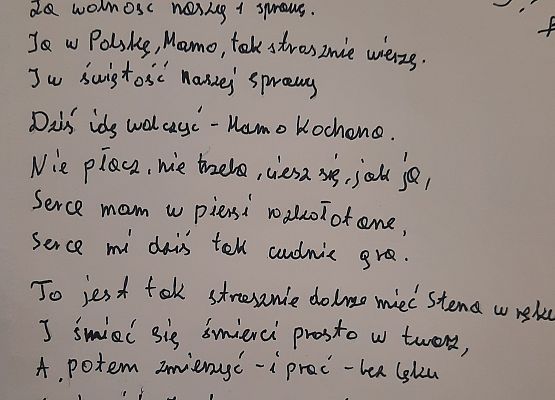 Kartka wykonana przez ucznia w ramach akcji Bohater-ON