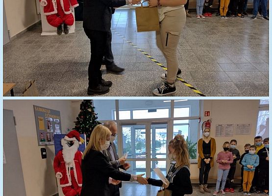 Uczennice odbierają nagrodę