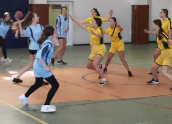 Zawodniczki na boisku podczas gry w piłkę