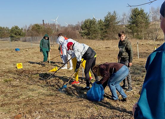 Uczniowie grabią liście