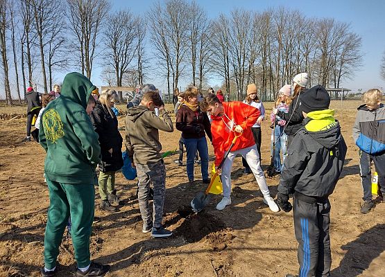 Uczniowie kopią dół