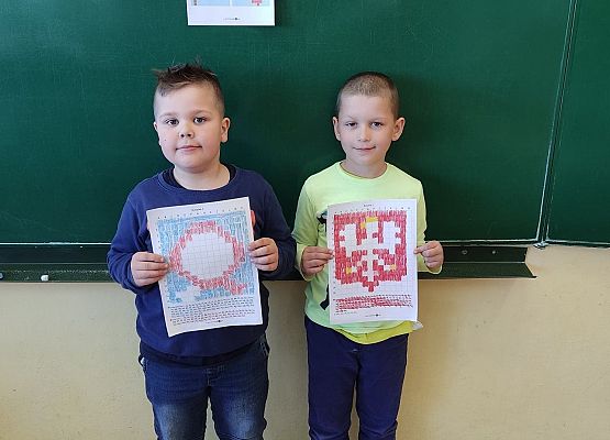 Uczniowie prezentują zwoje prace