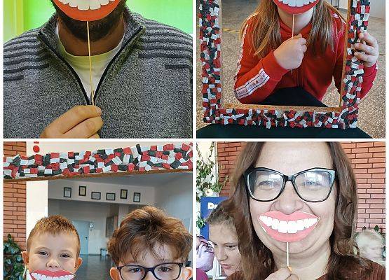 Kolaż uśmiechnięty dzieci i nauczycieli