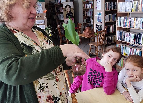 Nauczyciel objaśnia sposoby sadzenia tulipana