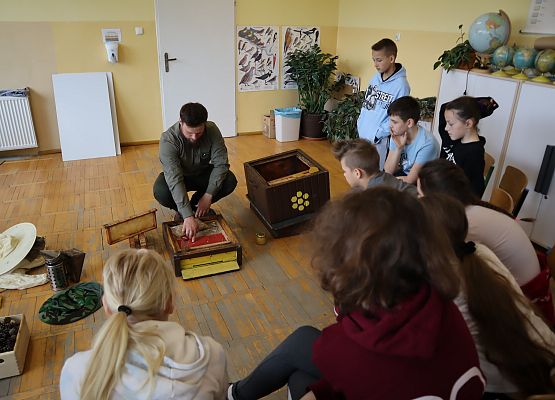 edukator leśny prezentuje budowę ula