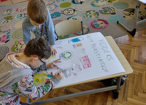 uczniowie tworzą plakat