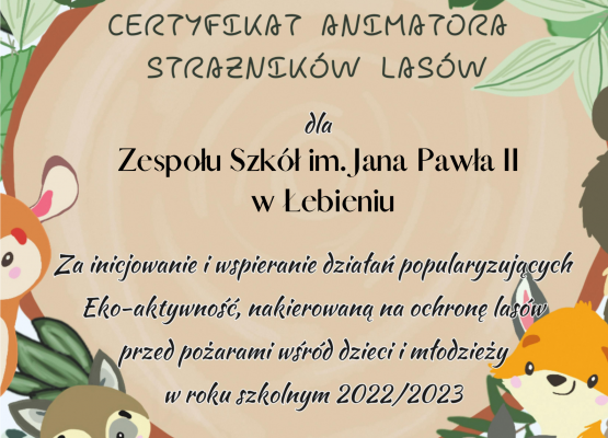 certyfikat dla Zespołu Szkół w Łebieniu