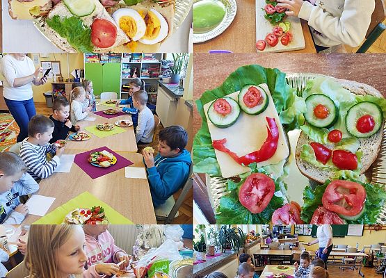 uczniowie wykonują kolorowe kanapki