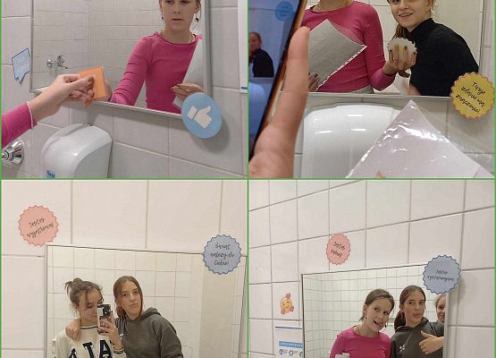 uczennice przyklejają karteczki