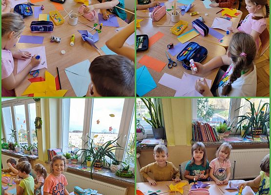 dzieci robią papierowe wiatraczki