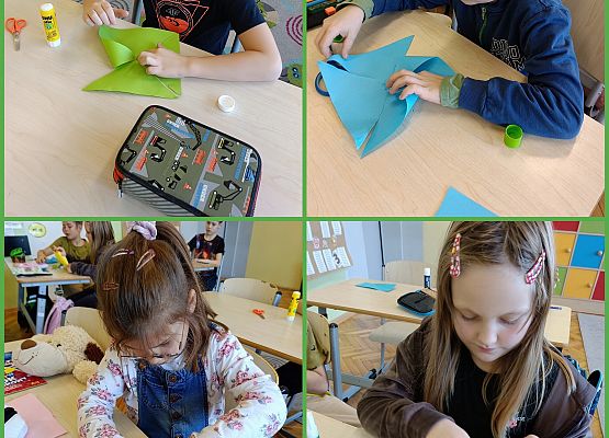 dzieci robią papierowe wiatraczki