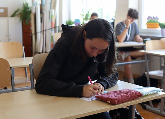 uczennica rozwiązuje test