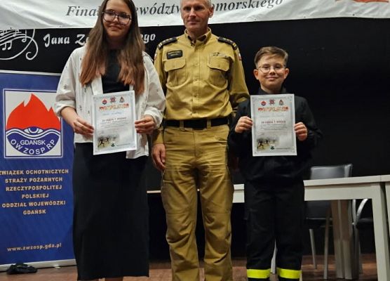 Grafika 2: Sukces ucznia Szkoły Podstawowej w Łebieniu na Ogólnopolskim Turnieju Wiedzy Pożarniczej „Młodzież Zapobiega Pożarom”.