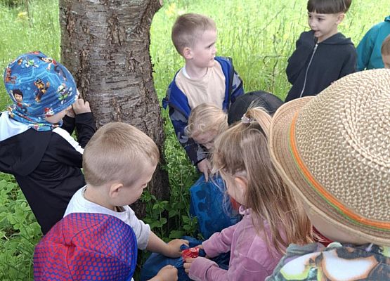 dzieci bawią się przy drzewie
