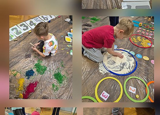 kolaż zdjęć  - przedszkolaki podczas zajęć