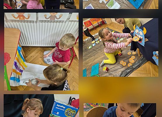 kolaż zdjęć  - przedszkolaki podczas zajęć