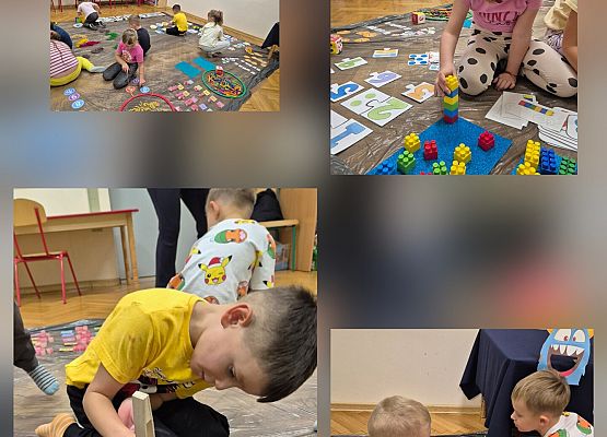 kolaż zdjęć  - przedszkolaki podczas zajęć