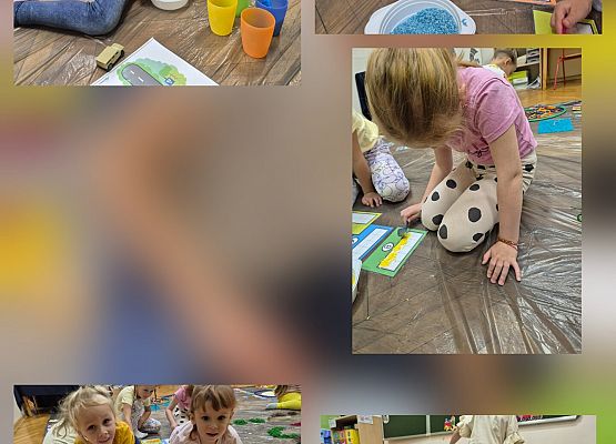 kolaż zdjęć  - przedszkolaki podczas zajęć