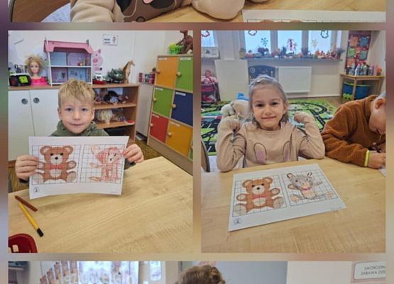 dzieci prezentują prace plastyczne