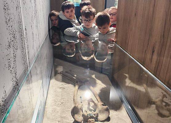 uczniowie oglądają eksponaty