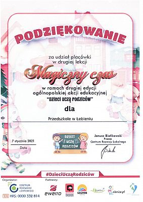 Grafika #0: Podziękowanie "DZIECI UCZĄ RODZICÓW"